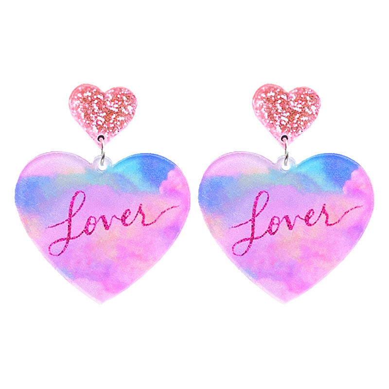 Wholesale 2 Pairs/pack Valentine's Day LOVE Glitter Butterfly Love Tape Acrylic Earrings